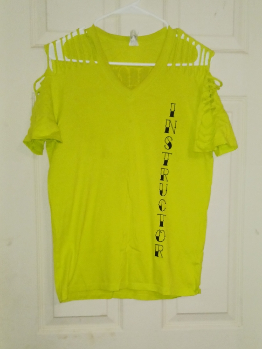 Neon Yellow 'INSTRUCTOR' Cold-Shoulder V-Neck Tee